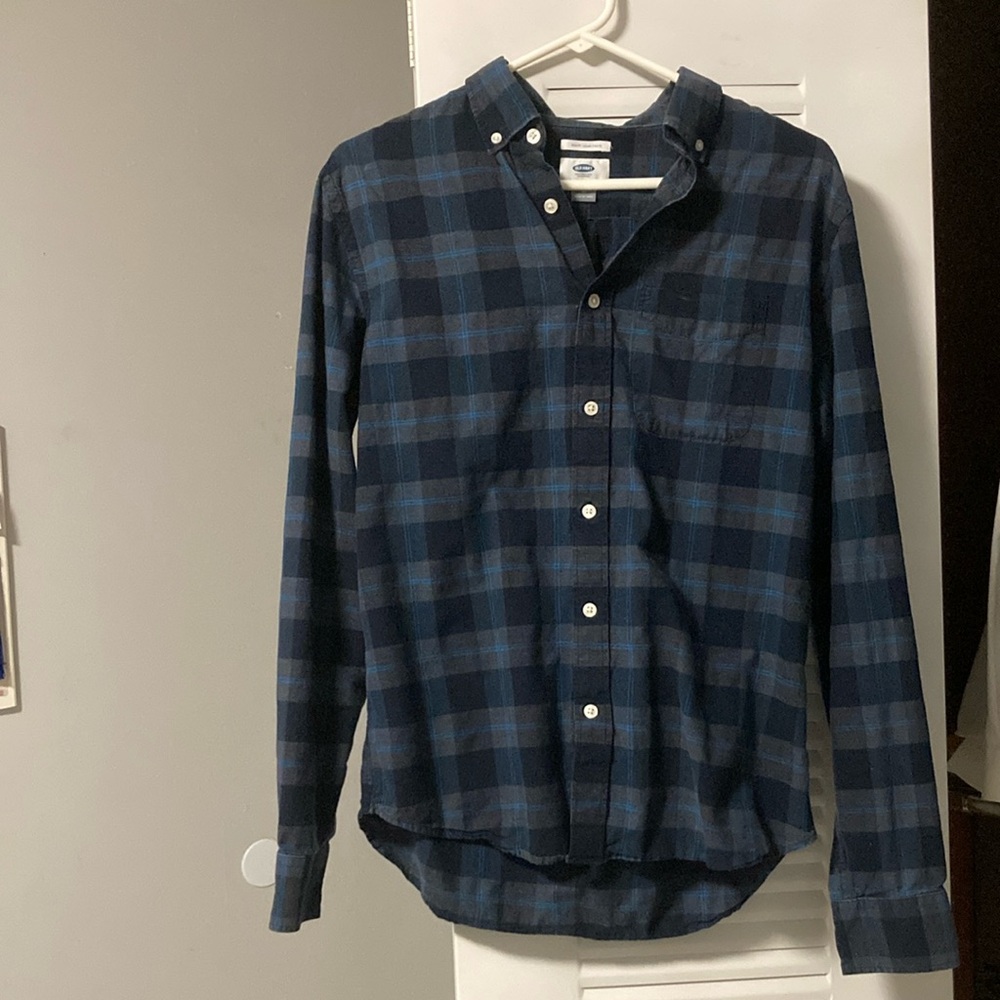 Old Navy Men's Blue Plaid Shirt Slim Fit Size M